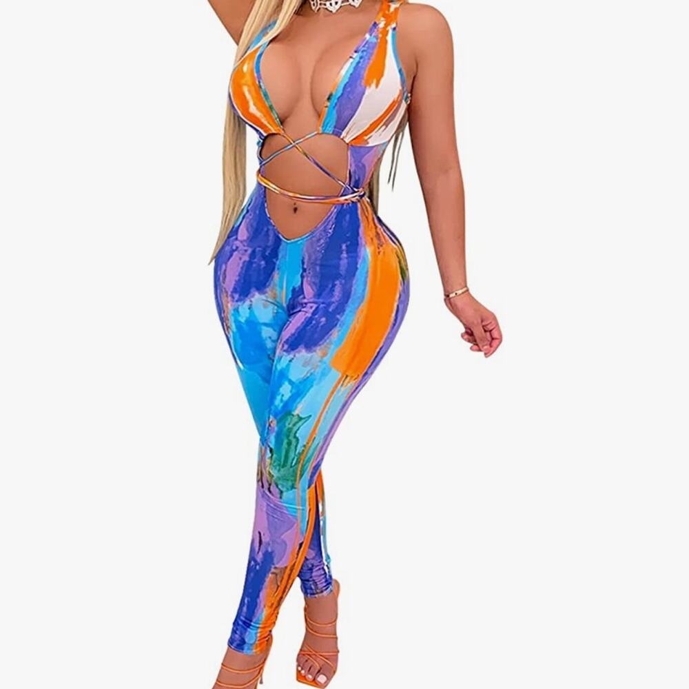 Colorful jumpsuit size large NWOT